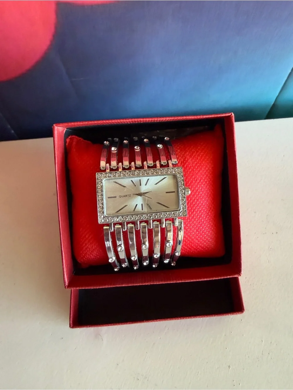 Women's Silver-Tone Crystal Rectangular Bracelet Watch - Silver